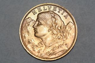 1927 B Swiss Helvetia 20 Franc Gold Coin photo