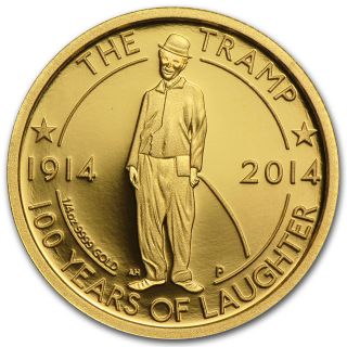 2014 1/4 Oz Gold Proof Charlie Chaplin Coin - 100 Years Of Laughter - Sku 81362 photo