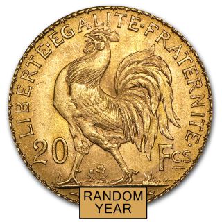 French 20 Franc Rooster Gold Coin - Random Year Coin - Sku 18 photo