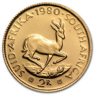 South African 2 Rand Gold Coin - Random Year Coin - Au/bu - Sku 12157 photo