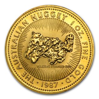 1 Oz Gold Australian Kangaroo/nugget Coin - Random Year Coin - Sku 14 photo