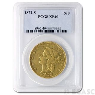 1872 - S Liberty Head Twenty Dollar Gold Coin Graded / Certified Pcgs Xf40 photo