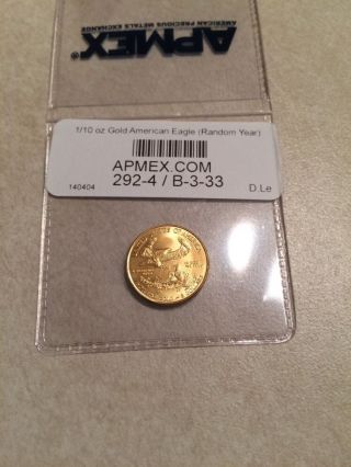 2014 Solid Us Gold American Eagle 1/10 Troy Ounce $5 Coin Brilliant Uncirculated photo