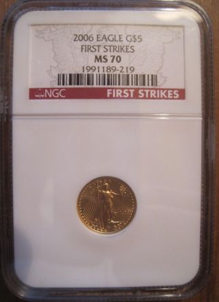 2006 $5 Gold Eagle 1/10oz Ms 70 Ngc First Strikes Red Label photo