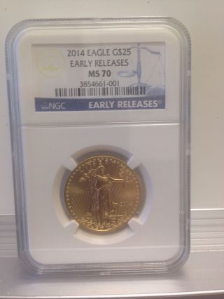 2014 $25 American Gold Eagle 1/2oz Ms - 70 Early Releases Ngc photo