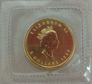 Gold 1999 Canada $5 1/10 Ounce Maple Leaf,  20 Years/ans Privy Mark, photo