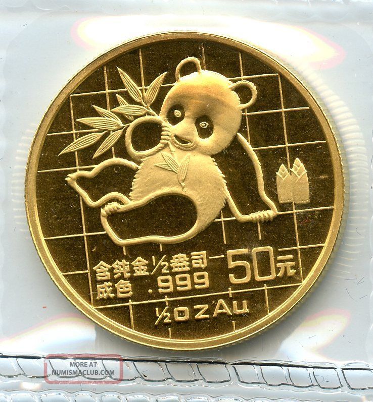 1989 Chinese Gold Panda 50 Yuan 1/2 Oz. 999 Fine Gold Hucky