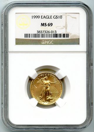 1999 $10 Dollar 1/4 Ounce Gold American Eagle (ms 69) Ngc photo