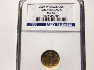 2007 W American Eagle $5 Gold 1/10 Oz Ngc Ms69 photo