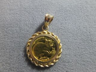 1996 1/25 Oz.  999 Fine Gold Isle Of Man Cat Coin In 14k Bezel photo