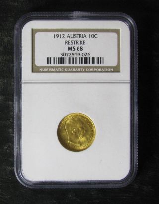 1912 Austria Ngc Ms68 10 Corona Gold Coin,  Franz Joseph I - photo