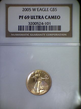 2005 - W $5 Gold American Eagle - Ngc Pf 69 Ultra Cameo - 1/10 Troy Ounce Gold photo