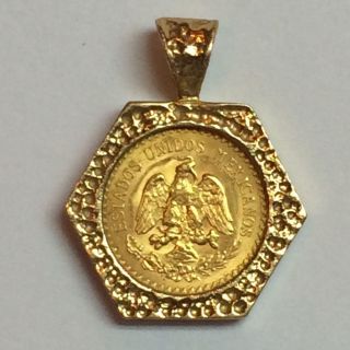 Mexican 2 1/2 Pesos Gold Coin - 1945 In A 14k Gold Pendant.  Stunning photo