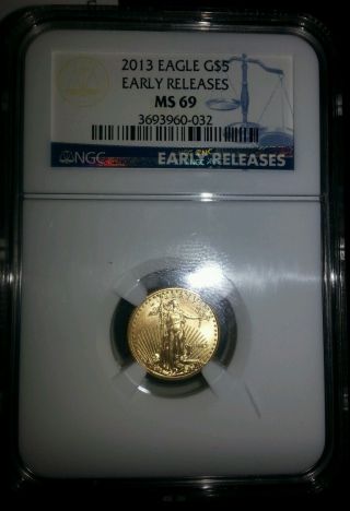 2013 1/10 Oz Gold American Eagle Ms - 69 Ngc Early Releases photo
