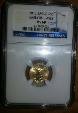 2013 1/10 Oz Gold American Eagle Ms - 69 Ngc Early Releases photo