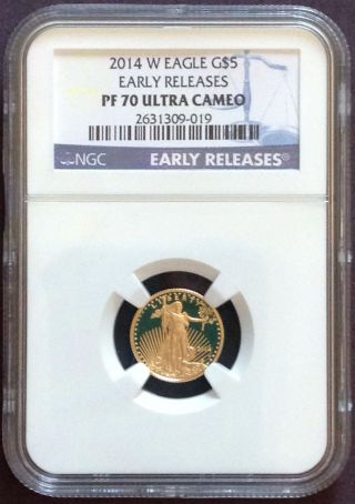 2014 W American Gold Eagle G$5 1/10 Oz Early Releases Ngc Pf70 Ultra Cameo Pr70 photo