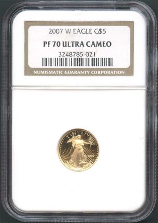 2007 - W $5 Proof American Gold Eagle 1/10 Oz.  Ngc Pf - 70 Ultra Cameo photo