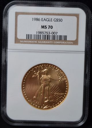 1986 $50 American Gold Eagle 1oz Gold Ngc Ms70 Perfect photo