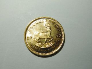 1982 South African Krugerrand 1/10 Oz Gold Coin photo
