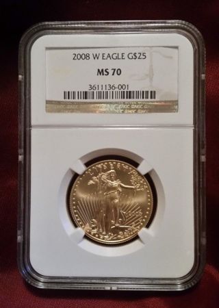 Great Deal 2008 - W $25 Gold Eagle 1/2 Oz.  Ngc Ms 70 photo