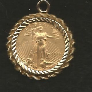 1999 1/10 Oz $5 American Gold Eagle In Bezel photo