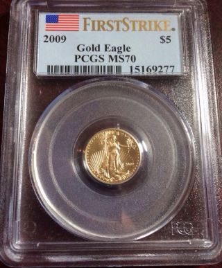 2009 American Eagle $5 Gold 1/10oz Pcgs Ms70 Firststrike photo