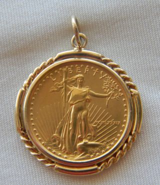 Fine Gold Liberty Walking 1/4 Ounce Eagle 1989 $10.  00 In 14k Pendant Bezel 12gms photo