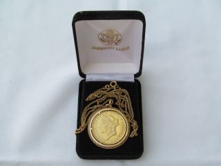 1969 Dated Gold Necklace,  14k Medallion,  18k Bezel & Chain,  Over 1oz.  Total photo