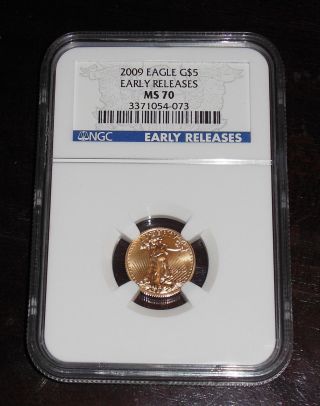 2009 1/10 Oz $5 U.  S.  Gold American Eagle Coin Ngc Ms 70 (early Release) photo