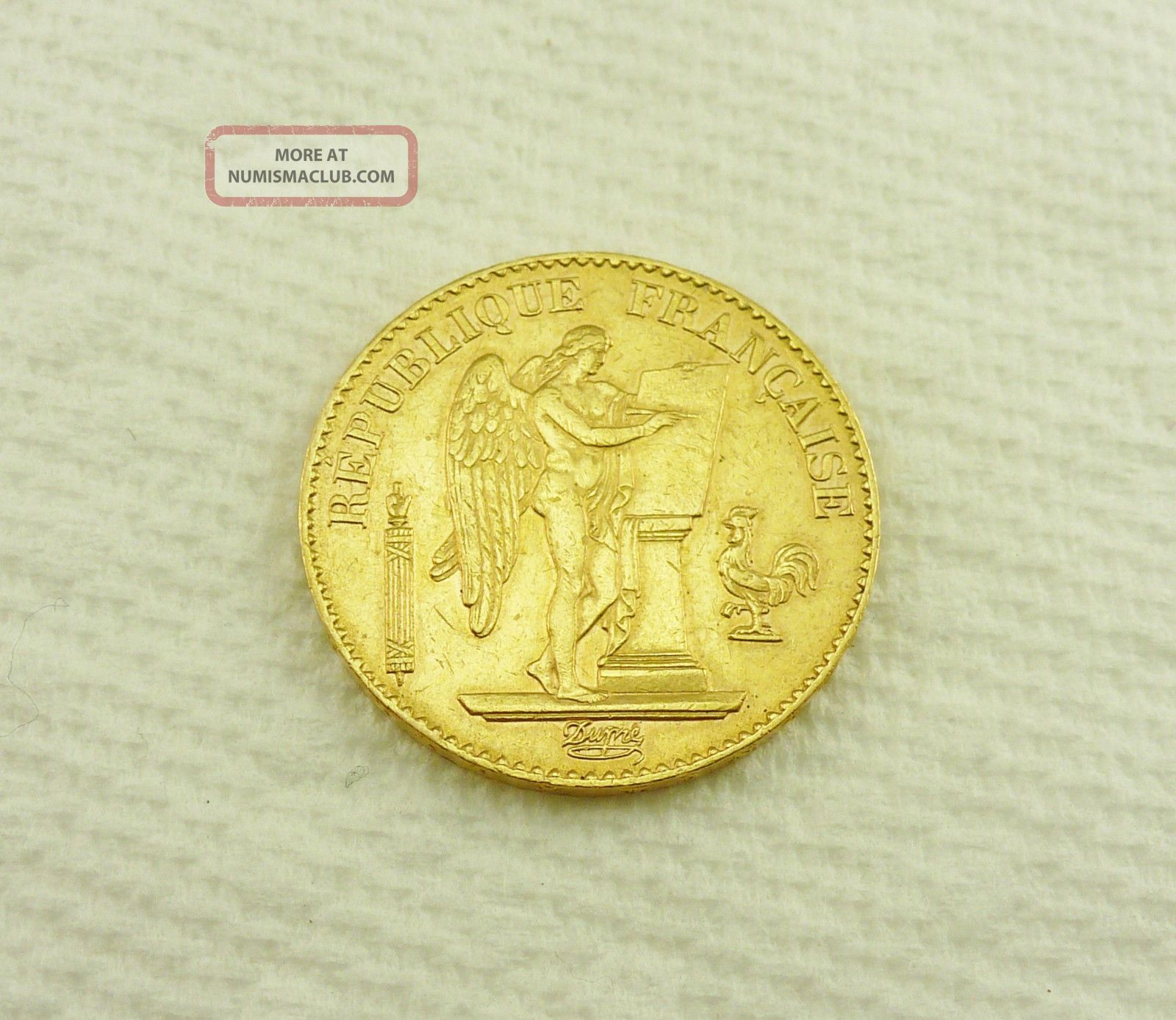 20 France Franc Gold Coin, 1894 A, Over All Coin