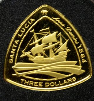 Santa Lucia 2007 Gold Proof 3$ Bermuda Triangle Shipwreck Coin Rare photo