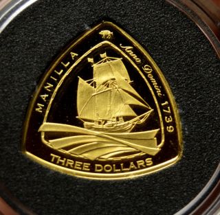 Manilla 2007 Gold Proof 3$ Bermuda Triangle Shipwreck Coin Rare photo