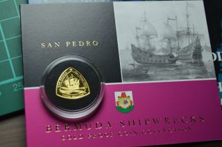 San Pedro 2007 Gold Proof 3$ Bermuda Triangle Shipwreck Coin Rare photo