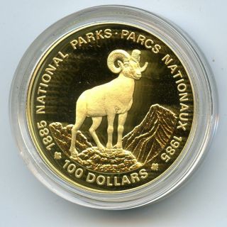 1985 $100 Canada Proof Gold Coin National Parks Mountain Sheep Box/coa Hucky photo