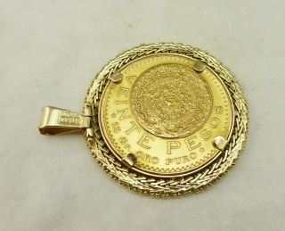 Gold 1959 Mexico 20 Peso 0.  482 Ounce,  16.  7 Grams,  With 14k Gold Heavy Bezel, photo