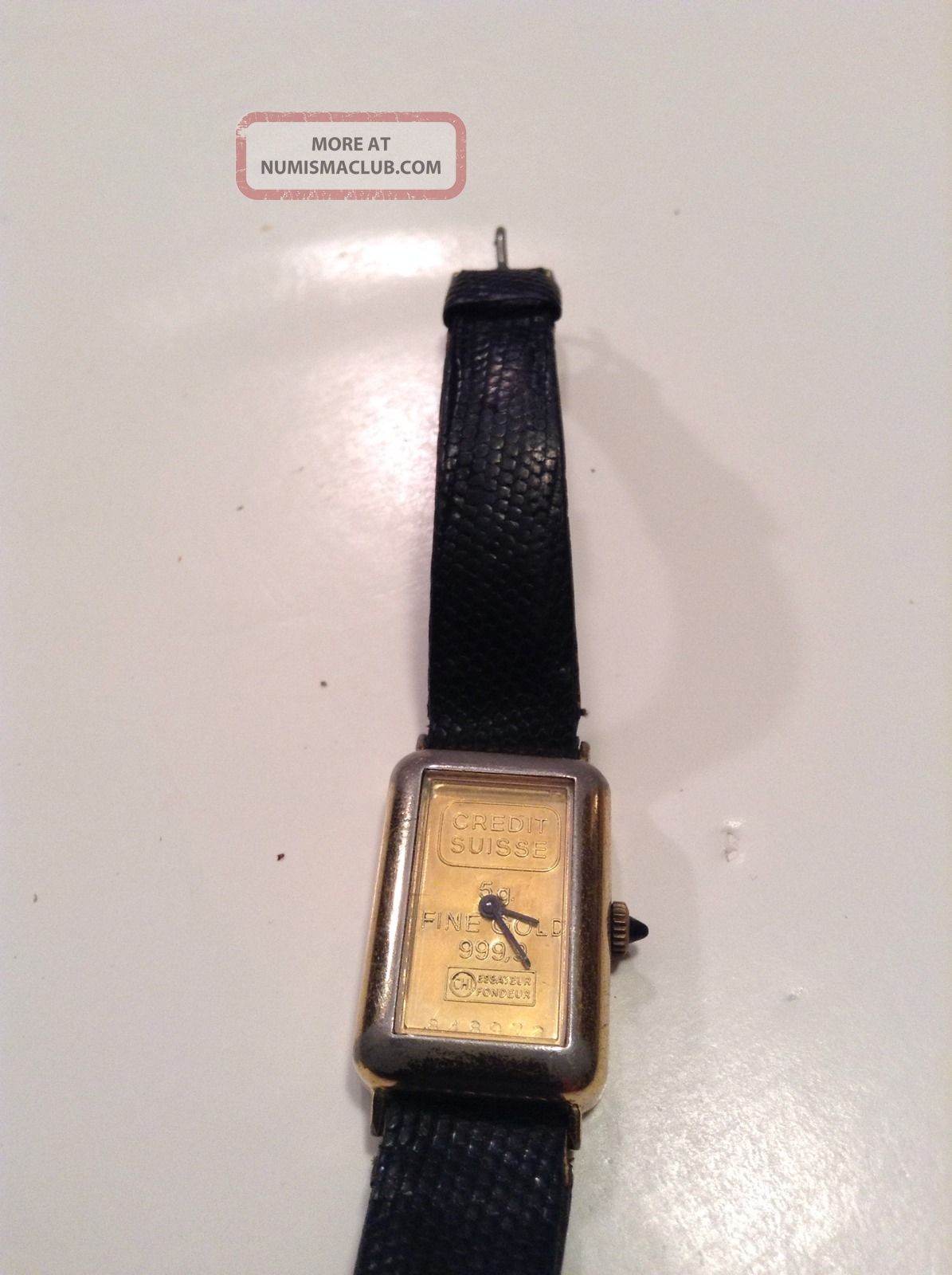 5 Gram Credit Suisse 99. 9 Gold Bar Watch Vintage With Lizard Band