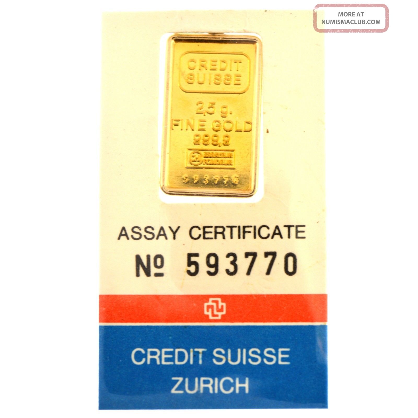 2. 5 Grams Fine Gold 999. 9 Credit Suisse Bar Pendant With Certificate