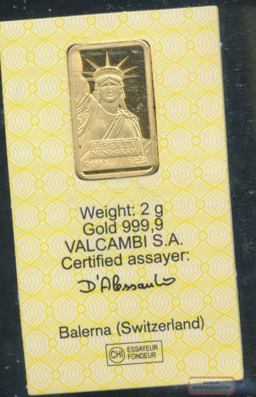 1985 2 Gram 999. 9 Fine Gold Credit Suisse Bar 9357