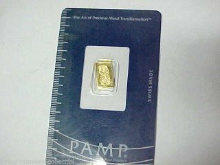 Pamp Suisse 1 G 999.  9 Fine Gold Bar Assay Card Serial Numbered 1 Gram photo