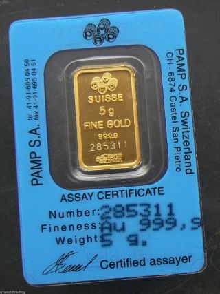 5 Gram Fortuna Pamp Suisse 24k Gold Bar.  9999 285311 photo