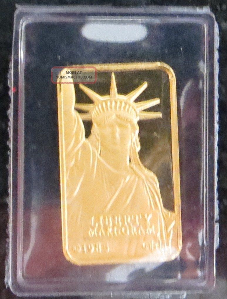 thumbnail image 2 of 14k Yellow Gold Frame Pendant – 2 Gram Credit Suisse Statue Of Liberty Bar – 11.50 X 19.00 Mm 2 of 6