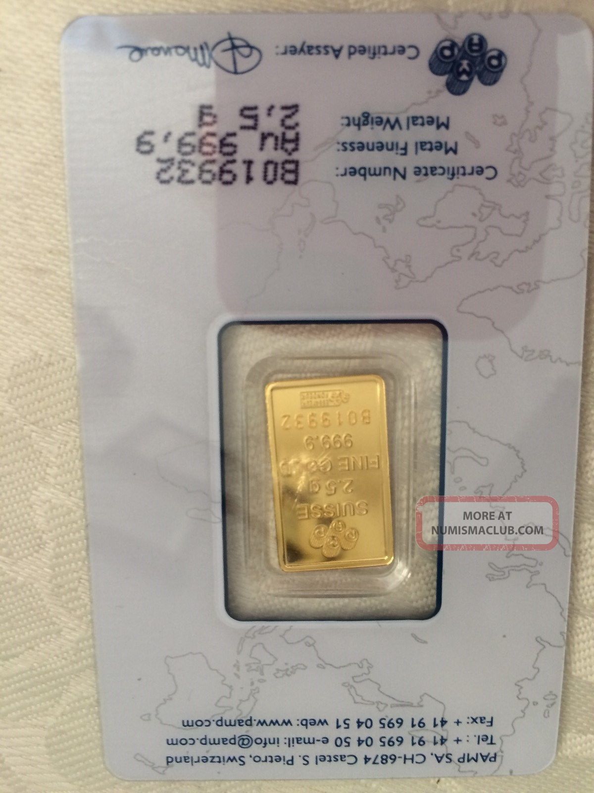 2. 5 Gram Pamp Suisse Fine Gold Bar 999. 9 Pure With Assay Certificate