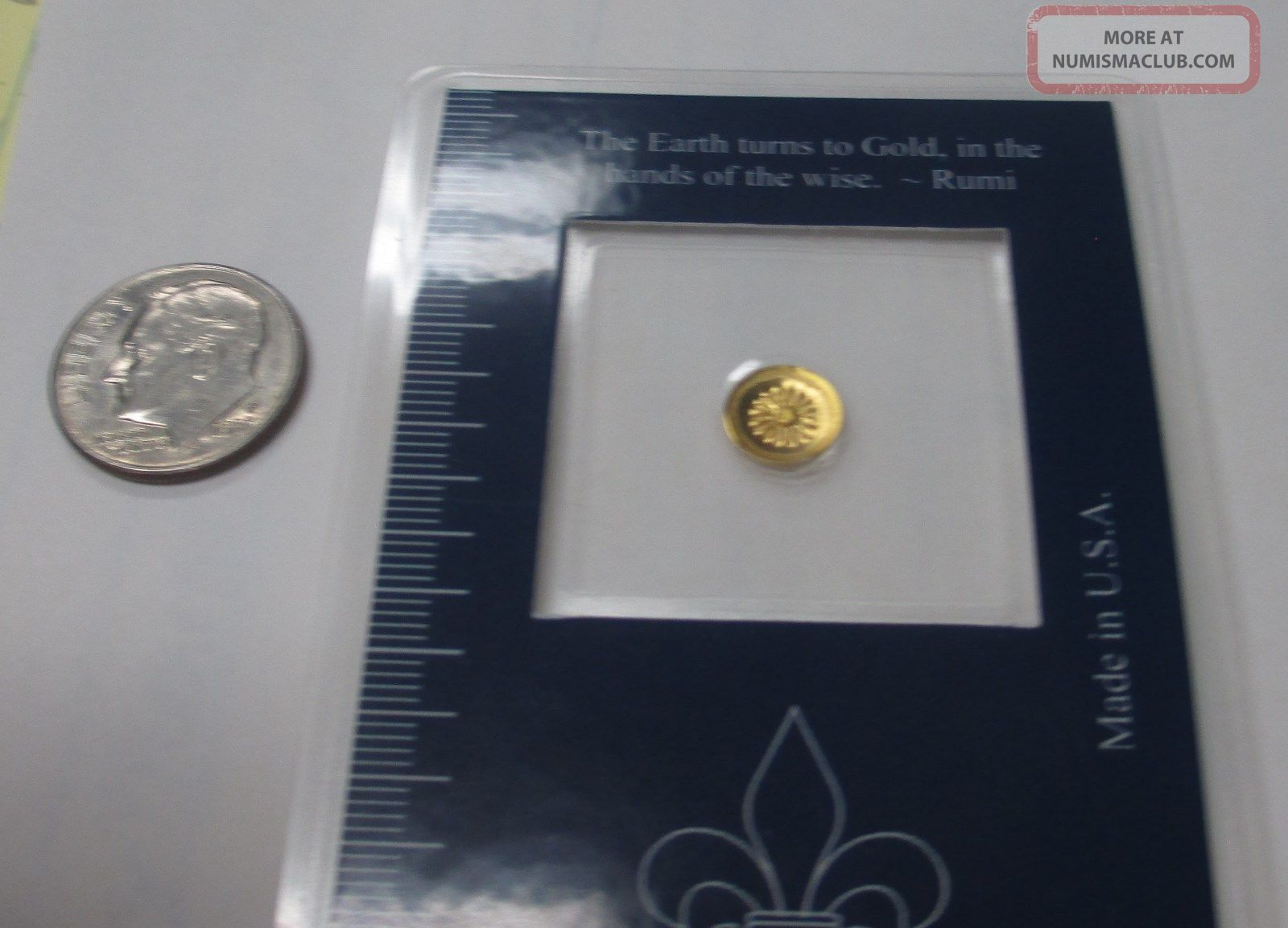 1 Grain Fine Gold Art Round Bar Assay Card 2014 Flower Design