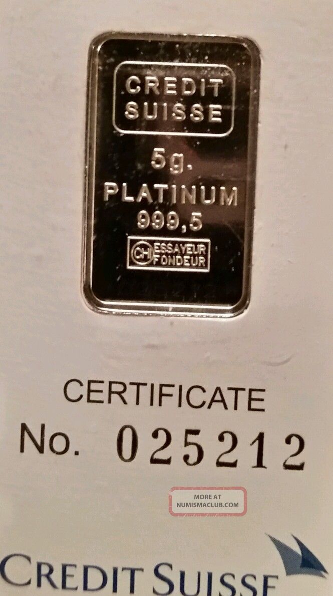 Credit Suisse 5 Gram. 9995 Pure Platinum Liberty Bullion Bar