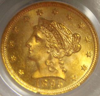 1895 Gold $2.  50 Liberty Pcgs Ms63 Ogh.  Low Mintage Of Only 6000 photo