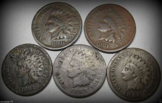 1880,  1881,  1882,  1883,  1884 Indian Head Cents/pennies (earlier Dates) N/r photo
