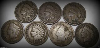 1887,  1888,  1889,  1890,  1891,  1892,  1893 Indian Head Cents/pennies N/r photo