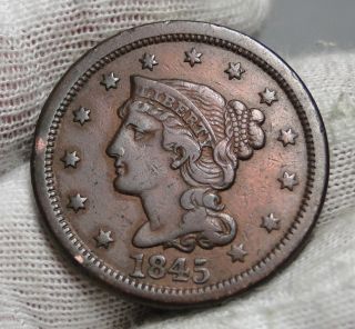 1845 Large Cent Penny,  Braided Hair Penny - Coin (1860) photo