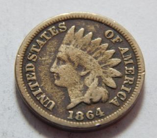 1864 Copper - Nickel Indian Head Penny Cent Coin - Better Date photo