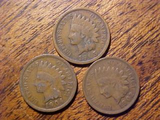 Trio Of Indian Head Cents.  99c photo
